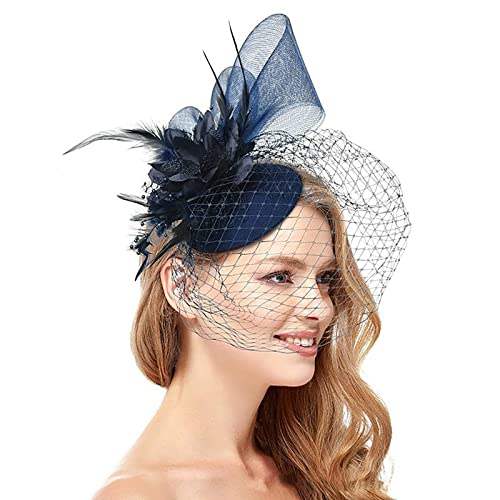 Damen Fascinators Hut Braut Kopfschmuck Hochzeit Cocktail Haarreif Mädchen Tea Party Stirnband Elegant Haarclip Blumen Mesh Feder Hut Karneval Teeparty Kirche Haarschmuck von Generisch