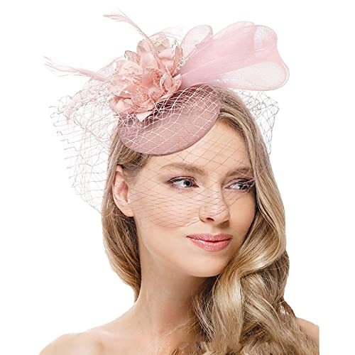 Damen Fascinators Hut Braut Kopfschmuck Hochzeit Cocktail Haarreif Mädchen Tea Party Stirnband Elegant Haarclip Blumen Mesh Feder Hut Karneval Teeparty Kirche Haarschmuck von Generisch