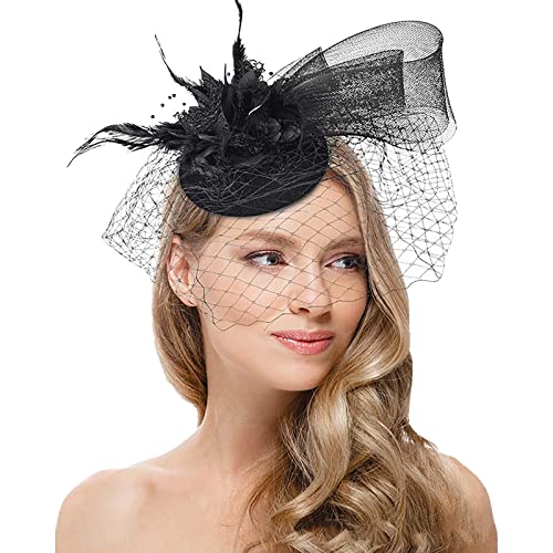 Damen Fascinators Hut Braut Kopfschmuck Hochzeit Cocktail Haarreif Mädchen Tea Party Stirnband Elegant Haarclip Blumen Mesh Feder Hut Karneval Teeparty Kirche Haarschmuck von Generisch