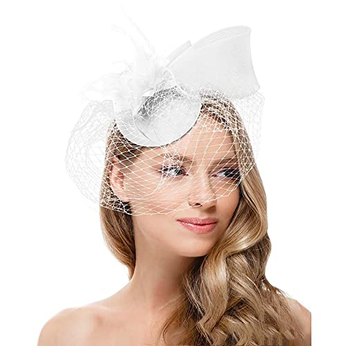Damen Fascinators Hut Braut Kopfschmuck Hochzeit Cocktail Haarreif Mädchen Tea Party Stirnband Elegant Haarclip Blumen Mesh Feder Hut Karneval Teeparty Kirche Haarschmuck von Generisch