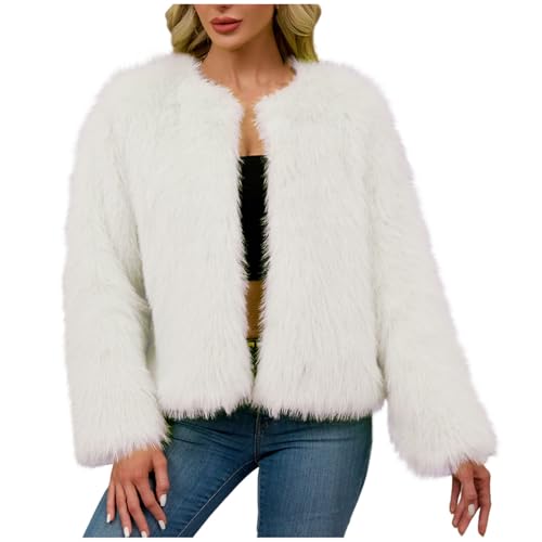Damen Faux Fox Fell Luxusmantel Solider Winter Warme Parka-Kunstpelz Mantel Felljacke Warme Plüschmantel Lose Elegant Overcoat Frauen Faux Pelzmantel Kurze Plüschjacke Winter Leichtes Pelziges von Generisch
