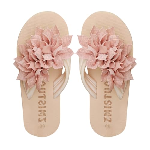 Damen Feen-Stil Blumen Sommer Hausschuhe Flache Sandalen Zehentrenner Slip On Sliders Blume Flip Flops Frauen Casual Sommer Strand Pool Thong Sandalen Pantoletten, rose, 40.5 EU von Generisch