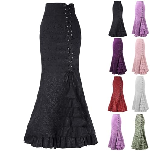 Damen Fischschwanz Rock Vintage Lang Rüschen Meerjungfrau Tütü Viktorian Skirt Mehrlagig Bodycon Bleistiftrock Elegant Tüllrock Frauen Punk Hexenrock Palast Lange Figurbetontes Fishtail Piratenrock Xl von Generisch