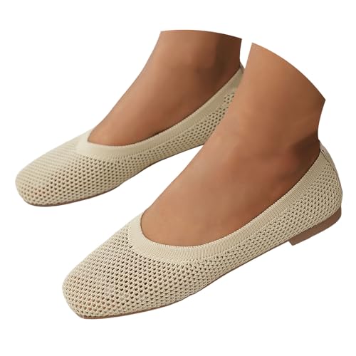 Damen FlachSchuhe Ballerinas Lässige Runde Zeh Mesh Hohl Freizeitschuhe Bequeme Komfort Ballerinas Weiches Innenfutter Ballettschuhe Sommerschuhe Mokassins Casual Schicke BerufsSchuhe (Beige, 40) von Generisch