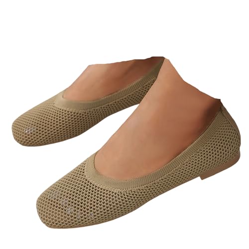 Damen FlachSchuhe Ballerinas Lässige Runde Zeh Mesh Hohl Freizeitschuhe Bequeme Komfort Ballerinas Weiches Innenfutter Ballettschuhe Sommerschuhe Mokassins Casual Schicke BerufsSchuhe (Khaki, 37.5) von Generisch
