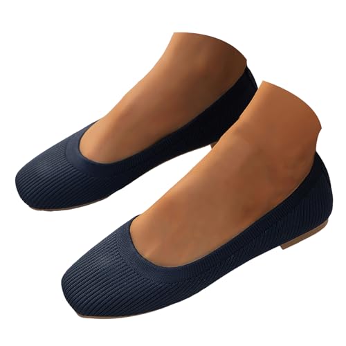 Damen FlachSchuhe Ballerinas Lässige Runde Zeh Weberei Freizeitschuhe Bequeme Komfort Ballerinas Weiches Innenfutter Ballettschuhe Sommerschuhe Mokassins Casual Schicke BerufsSchuhe (Dark Blue, 37) von Generisch