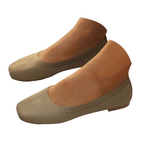 Damen FlachSchuhe Ballerinas Lässige Runde Zeh Weberei Freizeitschuhe Bequeme Komfort Ballerinas Weiches Innenfutter Ballettschuhe Sommerschuhe Mokassins Casual Schicke BerufsSchuhe (Khaki, 39) von Generisch