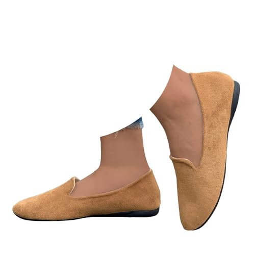 Damen FlachSchuhe Ballerinas Lässige Runde Zeh WildlederSchuhe Freizeitschuhe Bequeme Komfort Ballerinas Weiches Innenfutter Ballettschuhe Sommerschuhe Mokassins Casual Schicke (Khaki, 40.5) von Generisch
