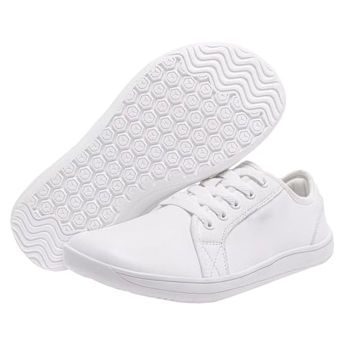 Damen Flache Leder Schnürschuhe Oxford Schuhe Frauen Leder Walkingschuhe Weiche Unterseite Leichte Arbeitsschuhe Rutschfeste Lauf-Sneaker Mesh Schuhe Frauen Slip On Damen Walkingschuhe Leicht, weiß, von Generisch