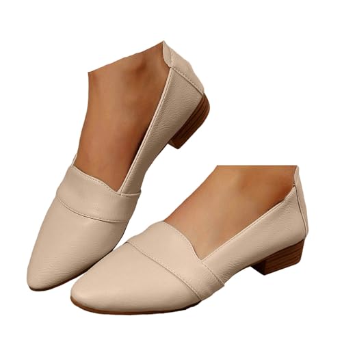 Damen Flachschuhe Ballerinas Lässige Niedriger Absatz Spitze Freizeitschuhe Bequeme Komfort Lederschuhe Weiches Innenfutter Ballettschuhe Sommerschuhe Mokassins Casual Sport (Khaki, 37.5) von Generisch