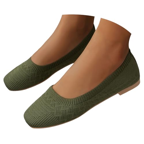 Damen Flachschuhe Ballerinas Lässige Runde Zeh Weberei Freizeitschuhe Bequeme Komfort Ballerinas Weiches Innenfutter Ballettschuhe Sommerschuhe Mokassins Casual Classic (Green, 37) von Generisch