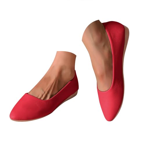 Damen Flachschuhe Ballettschuhe Spitze Mokassins Freizeitschuhe Bequeme Elegant Ballerinas Weiches Innenfutter Schlupfschuhe Sommerschuhe Arbeitsschuhe Casual Reise (Red, 41) von Generisch