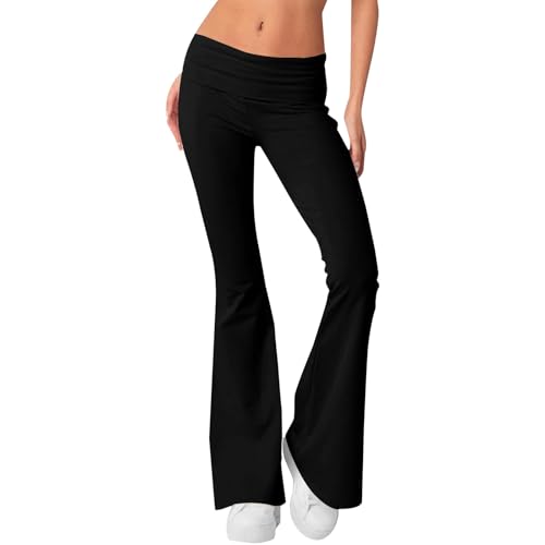 Damen Flare Leggings Fold Over Yoga Pants Yoga Leggings Flare Workout Gym Pants Fold Over Waist Bootcut Yogahose für Frauen, Schwarz , S von Generisch