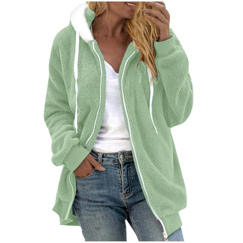 Damen Fleecejacke Warme Bequem Winterjacke Teddy Kapuzenjacke Lässige Sweatjacke Dicke Gefüttert Mantel Flauschige Langarm Jacken mit Reißverschluss Hoodie Pullover Freizeit Cardigan Outwear von Generisch