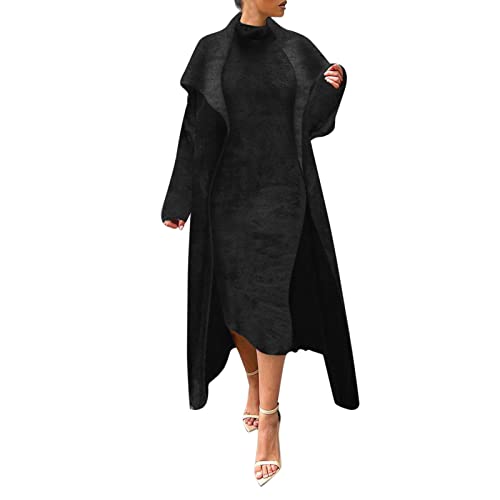 Damen Fleecekleid Lang Sexy Plüschkleid Elegant Winterkleider Mit Plüschjacke Lange Winterpullover Langarm Warm Pulloverkleider Slim Fit Partykleid Winter Cocktailkleid Abendkleid Festlich Kleid von Generisch
