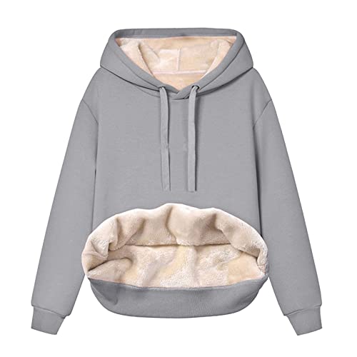 Damen Fleecepullover,Fleece Hoodie Grau Kuschel Flauschig Sweatshirt mit Kapuze Warm Gefütterte Sherpa Kuschelpullover Hoody Plüsch Pulli Teenager Mädchen Weihnachts Winter Bekleidung von Generisch