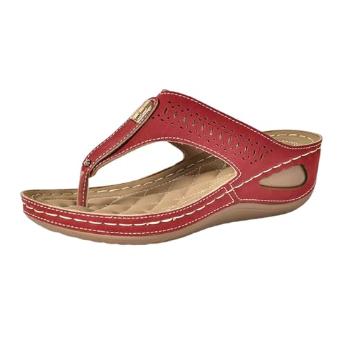 Damen Flip Flops Mode Orthopädische Leder Stoff Leicht Zehentrenner 2025 Sommer Frauen Bequem Weich Leder Badelatschen Rutschfest mit Damen Arch Support bequem Slip On Flip Flops für Plantar Fasciitis von Generisch
