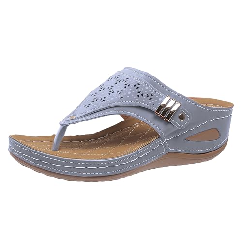 Damen Flip-Flops Sommer, Damen Orthopädische Zehentrenner Sandalen Pu-Leder Pantoletten Peep Toe Pantoffeln Gummi Plateau Slippers Freizeit Strandschuhe Orthofit Sommerschuhe Keilsandalen 1 von Generisch