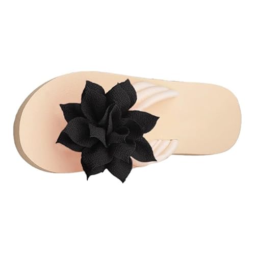 Damen Flip Flops Strand Thong Sandalen Hohl Casual Clip Toe Hausschuhe Flache Schuhe Vintage Blume Dekorative Sandalen Sommer Strand Reisen Walking Thong Slides, Schwarz , 41.5 EU von Generisch