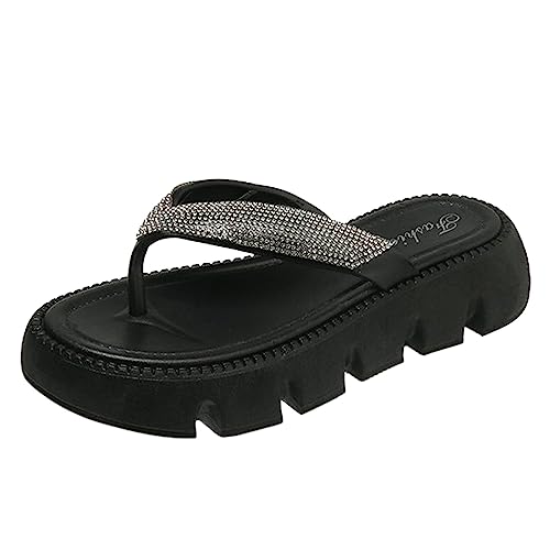 Damen-Flip-Flops mit 111 2023 neuen Studenten, Outdoor, modisch, lässig, in der Ferse, Hausschuhe, Außenhandel, dicker Boden, mit Flip-Flops für drinnen und draußen, Urlaub, Sommer, Beruf, Schwarz von Generisch