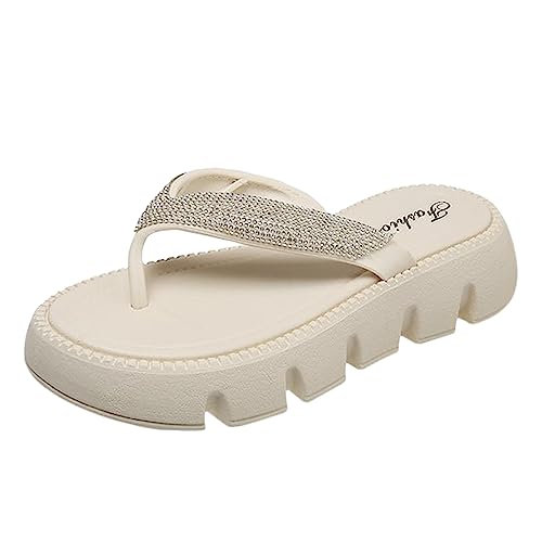 Damen-Flip-Flops mit 111 2023 neuen Studenten, Outdoor, modisch, lässig, in der Ferse, Hausschuhe, Außenhandel, dicker Boden, mit Flip-Flops für drinnen und draußen, Urlaub, Sommer, Beruf, beige, 38.5 von Generisch