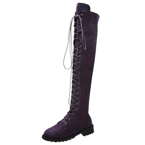 Damen Flock Stiefel Kniehohe Boots für modebewusste Frauen Elegante High Heels über Schnürstiefeletten stilvolle Bequeme Winterstiefel für jeden (Purple, 42) von Generisch