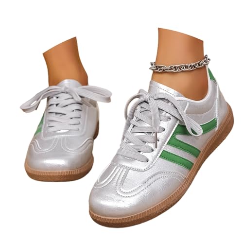 Damen Freizeitschuhe, modisch, Retro, Leopardenmuster, Plateau, Flache Sneakers, Bequeme Slip-On-Wanderschuhe, leicht, atmungsaktiv, für den Alltag Damenschuhe Stiefeletten (Green, 38) von Generisch