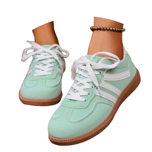Damen Freizeitschuhe, modisch, Retro, Leopardenmuster, Plateau, Flache Sneakers, Bequeme Slip-On-Wanderschuhe, leicht, atmungsaktiv, für den Alltag Damenschuhe Stiefeletten (Light Green, 36) von Generisch