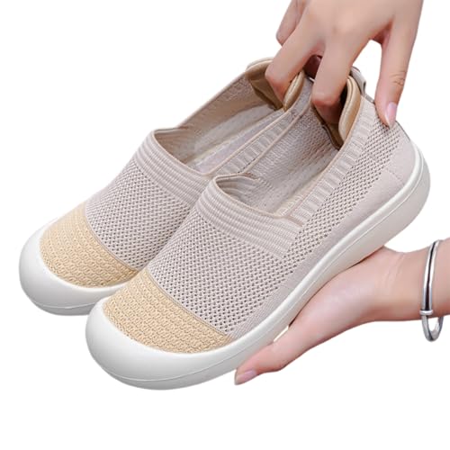 Damen Freizeitschuhe Bequeme Slipper für Alltag Reisen Strand Dates mit runder Zehenform stilvollem Design (Khaki, 36) von Generisch