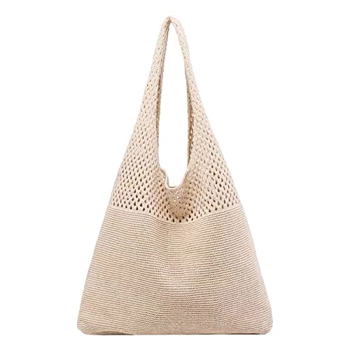 Damen Frühjahr/Sommer Tragbare Hohl Gestrickte Handheld One Shoulder Weste Tasche Leder Schultertasche, beige, Einheitsgröße von Generisch
