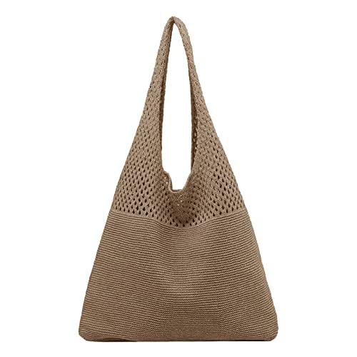 Damen Frühjahr/Sommer tragbare hohle gestrickte Handheld One Shoulder Weste Tasche Canvas Umhängetasche, braun, Einheitsgröße von Generisch