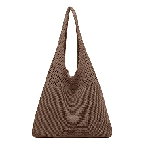 Damen Frühjahr/Sommer tragbare hohle gestrickte Handheld One Shoulder Weste Tasche Canvas Umhängetasche, coffee, Einheitsgröße von Generisch