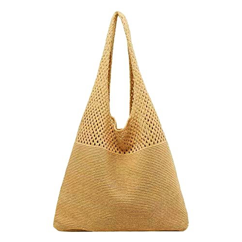 Damen Frühjahr/Sommer tragbare hohle gestrickte Handheld One Shoulder Weste Tasche Canvas Umhängetasche, gelb, Einheitsgröße von Generisch