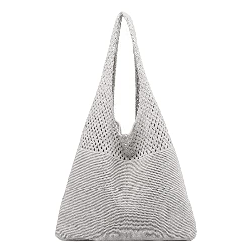 Damen Frühjahr/Sommer tragbare hohle gestrickte Handheld One Shoulder Weste Tasche Canvas Umhängetasche, grau, Einheitsgröße von Generisch
