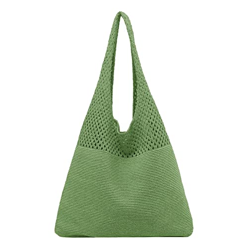 Damen Frühjahr/Sommer tragbare hohle gestrickte Handheld One Shoulder Weste Tasche Canvas Umhängetasche, grün, Einheitsgröße von Generisch