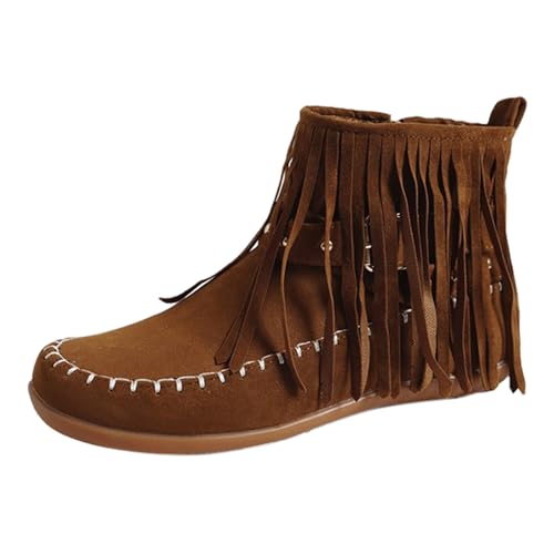 Damen Frühling Herbst Winter Flache Quaste Kurze Barrel Runde Zehen Wildleder Stiefeletten Höhe Regenstiefel für Frauen, khaki, 37.5 EU von Generisch