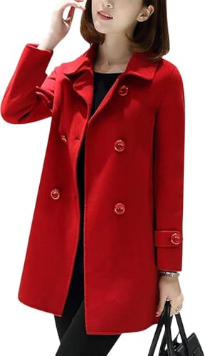 Damen Frühling Langarm Trenchcoat Elegant Mittellang Revers Zweireihig Tweed Mantel Damen Klassisch Vielseitig Street Dress Mantel (Rot,3XL) von Generisch
