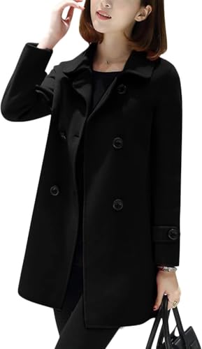 Damen Frühling Langarm Trenchcoat Elegant Mittellang Revers Zweireihig Tweed Mantel Damen Klassisch Vielseitig Street Dress Mantel (Schwarz,XL) von Generisch