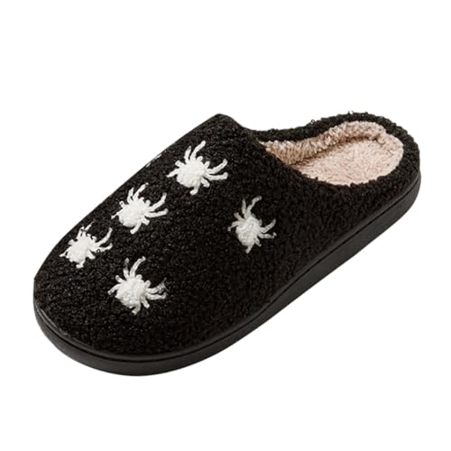 Damen Frühling und Herbst Winter Anti Silent Warm Geschlossene Zehen Baumwolle Hausschuhe Wolle Clog Hausschuhe für Frauen, Schwarz , 39 EU von Generisch