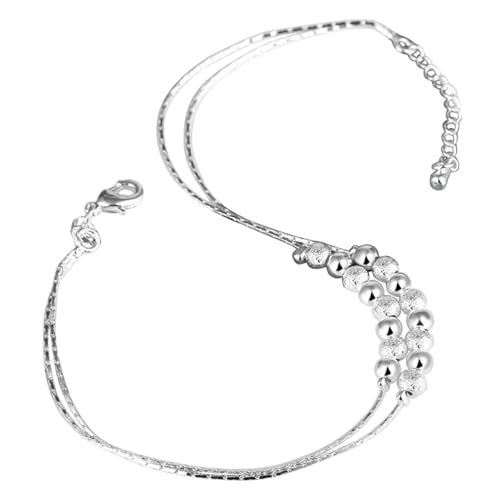 Damen-Fußkettchen, Doppelperlenform, Silberkette, glitzerndes Fußkettchen, Schmuck, ideales Geschenk für Frau oder Freundin, Geschenk-Set, Haltbarkeit von Generisch