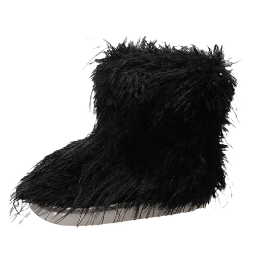 Damen Fuzzy Ankle Boots Runde Zehe Leichte dicke Sohle Fleece Gefüttert Winter Warme Plüsch Kurze Stiefeletten (Black, 42) von Generisch