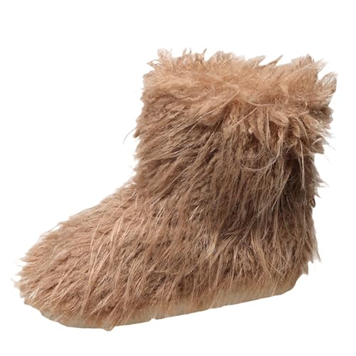 Damen Fuzzy Ankle Boots Runde Zehe Leichte dicke Sohle Fleece Gefüttert Winter Warme Plüsch Kurze Stiefeletten (Khaki, 39) von Generisch