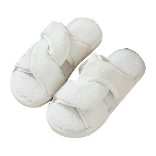 Damen Fuzzy Slip-On Hausschuhe Offene Zehe Dicke Sohle Plüsch Warm Winter Weich Leicht Indoor Haus Schuhe (Beige, 36) von Generisch