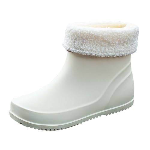 Damen Gefütterte Regenstiefel Kurz,Winterstiefel für Damen,einfarbige Rutschfeste Arbeitsschuhe Outdoor Plateau Warm Rain Boots Gummischuhe Weite Wade von Generisch