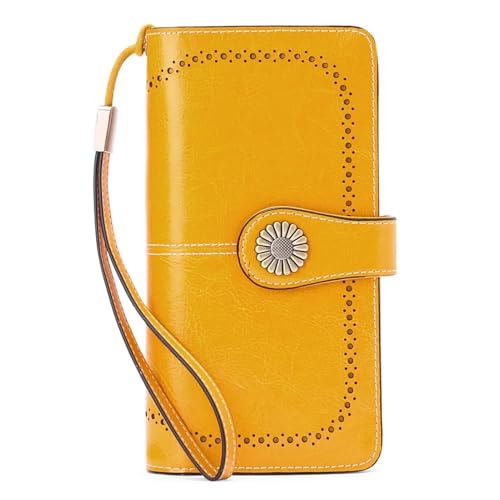 Damen Geldbörse Modische Einfache Lange Groß Vintage Leder Geldbörsen Frauen Kreditkartenhalter RFID Brieftasche Leder Portmonee mit Fächern Abnehmbarer Handschlaufe Mehreren Kartenfächern(C) von Generisch