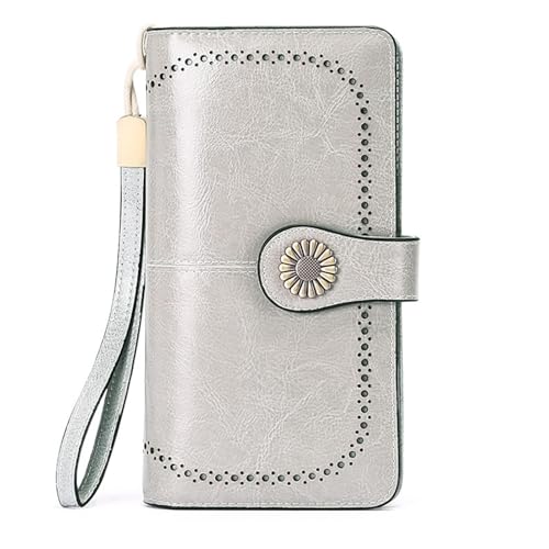 Damen Geldbörse Modische Einfache Lange Groß Vintage Leder Geldbörsen Frauen Kreditkartenhalter RFID Brieftasche Leder Portmonee mit Fächern Abnehmbarer Handschlaufe Mehreren Kartenfächern(D) von Generisch