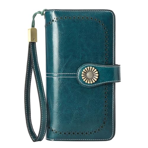 Damen Geldbörse Modische Einfache Lange Groß Vintage Leder Geldbörsen Frauen Kreditkartenhalter RFID Brieftasche Leder Portmonee mit Fächern Abnehmbarer Handschlaufe Mehreren Kartenfächern(E) von Generisch