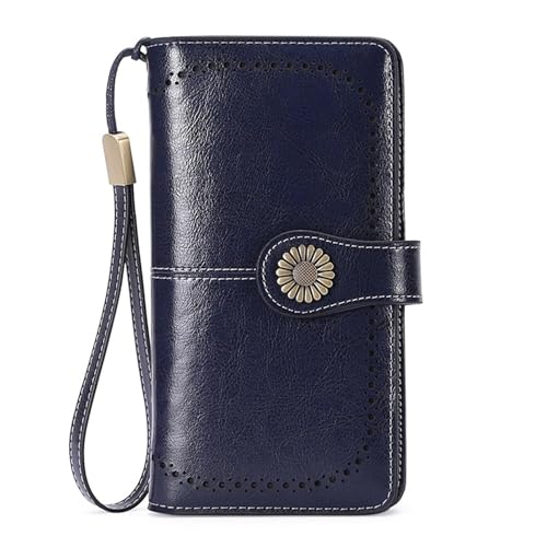 Damen Geldbörse Modische Einfache Lange Groß Vintage Leder Geldbörsen Frauen Kreditkartenhalter RFID Brieftasche Leder Portmonee mit Fächern Abnehmbarer Handschlaufe Mehreren Kartenfächern(F) von Generisch