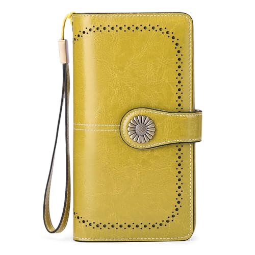 Damen Geldbörse Modische Einfache Lange Groß Vintage Leder Geldbörsen Frauen Kreditkartenhalter RFID Brieftasche Leder Portmonee mit Fächern Abnehmbarer Handschlaufe Mehreren Kartenfächern(H) von Generisch