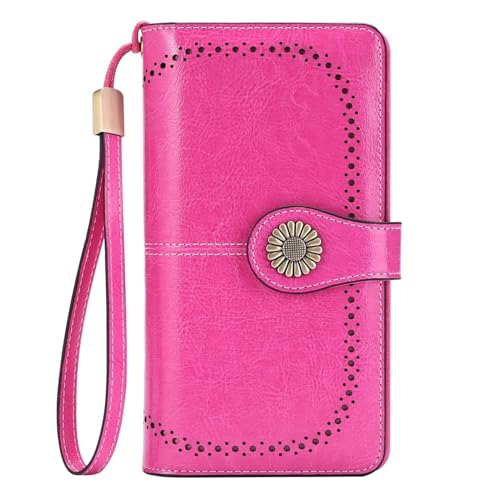 Damen Geldbörse Modische Einfache Lange Groß Vintage Leder Geldbörsen Frauen Kreditkartenhalter RFID Brieftasche Leder Portmonee mit Fächern Abnehmbarer Handschlaufe Mehreren Kartenfächern(I) von Generisch